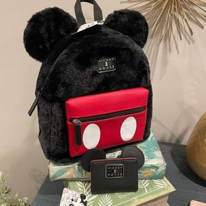 NWT Mickey Mouse Fuzzy Backpack Wallet Set